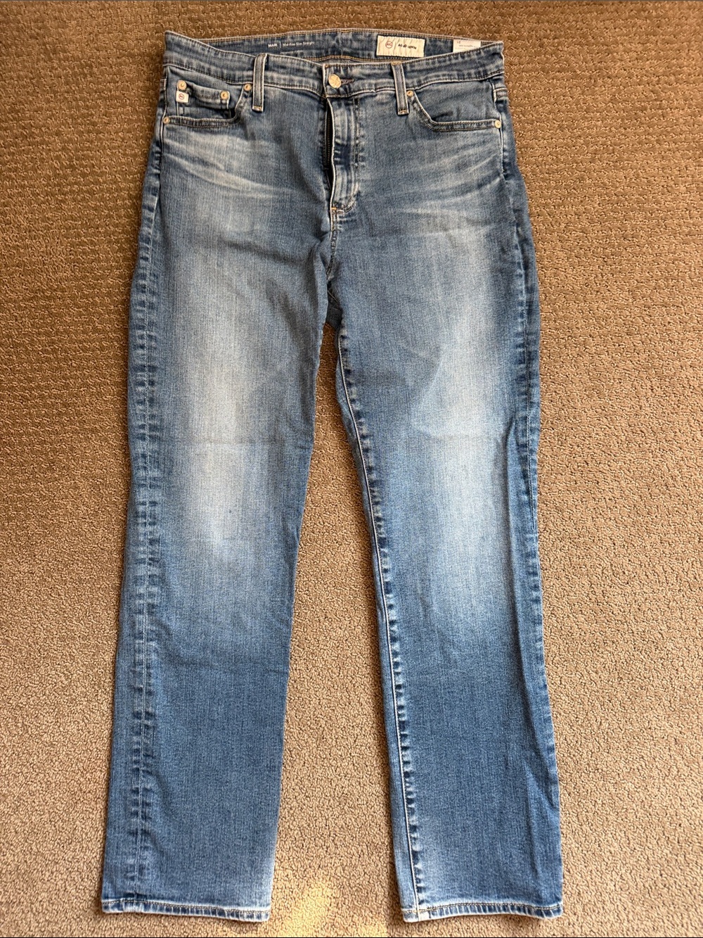 AG Adriano Goldschmied Mari Mid-Rise Slim Straight Jeans in Light Blue